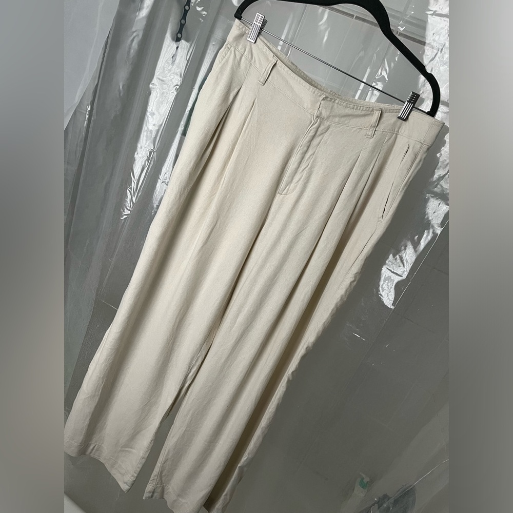 Gap wide leg linen blend khaki pant size 14